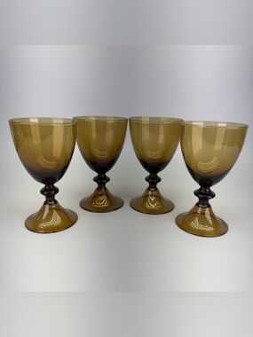 Set of 4 Diane Von Furstenberg 
Handblown Amber Wine Glasses